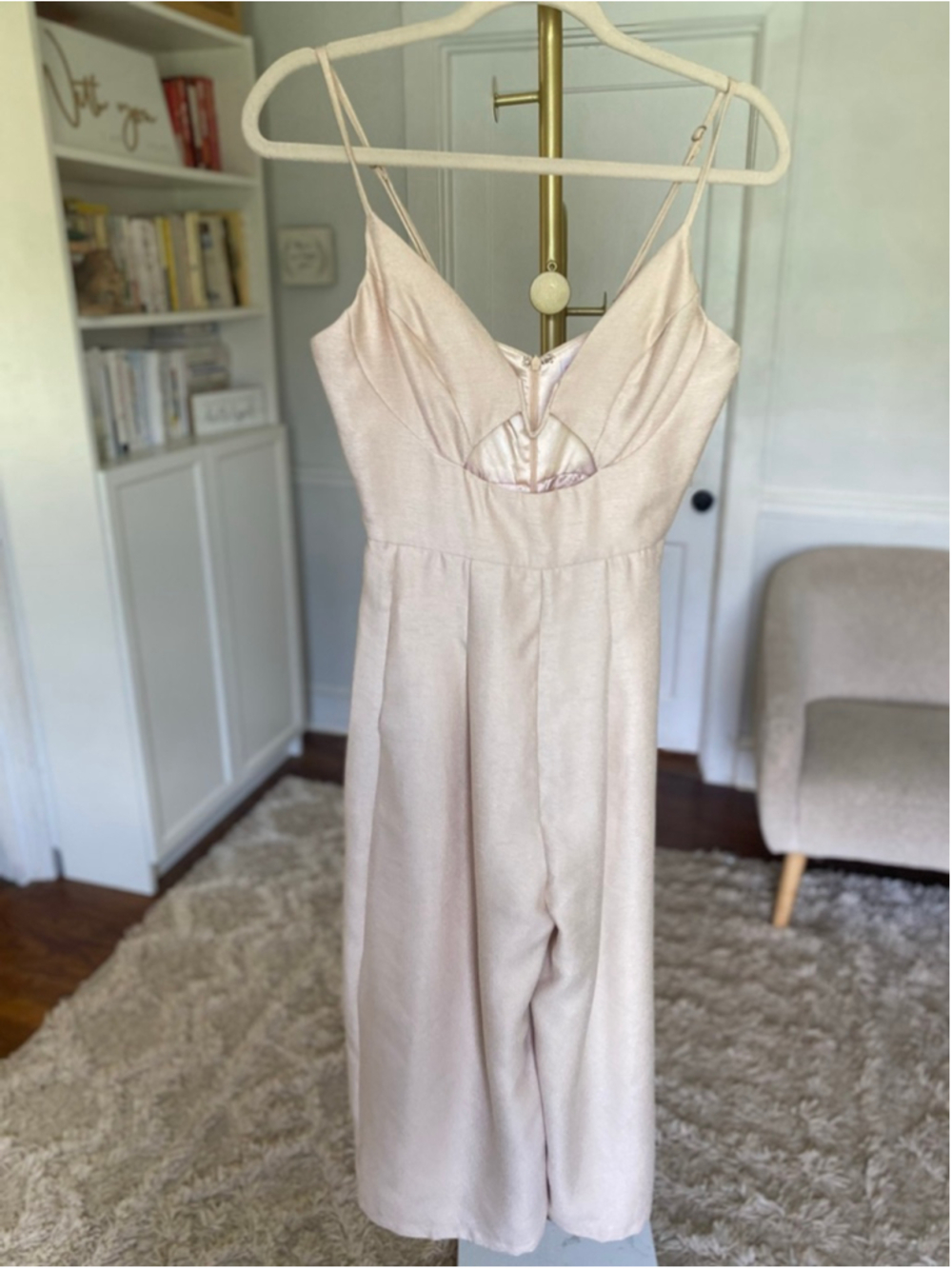 L’ATISTE Champagne Cutout Wide Leg Jumpsuit Romper Wedding Guest Cocktail Glam